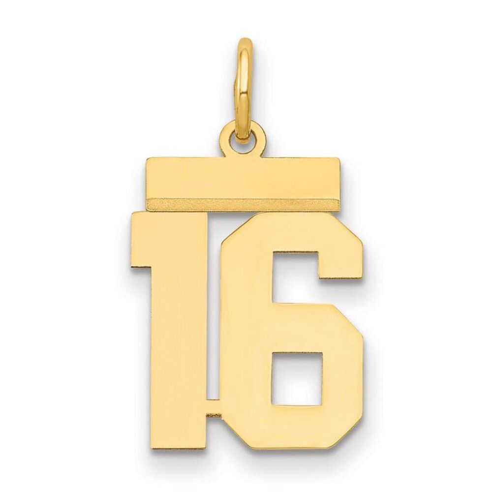 14k Yellow Gold, Athletic Collection, Small Polished Number 16 Pendant